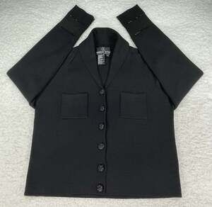 Vintage Carole Little Womens P/M Cardigan Sweater Wool Blend Black Patch Pockets